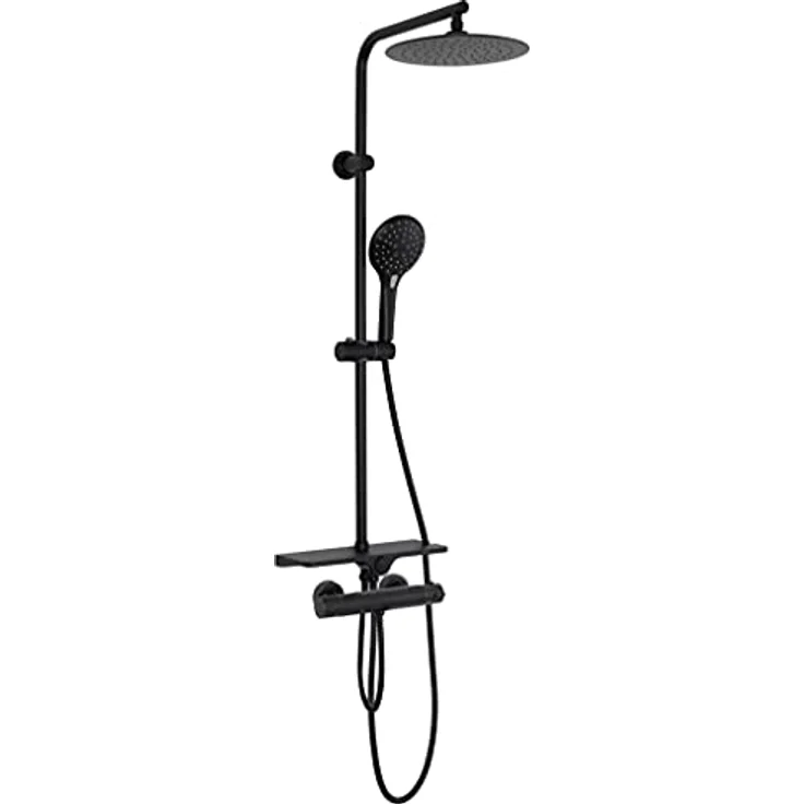 Rea Duschsäulen-Set Mike Black, Messing-Duschsystem mit 25x25 cm Kopfbrause und Thermostat, Aufputzmontage, schwarz – Bild 3