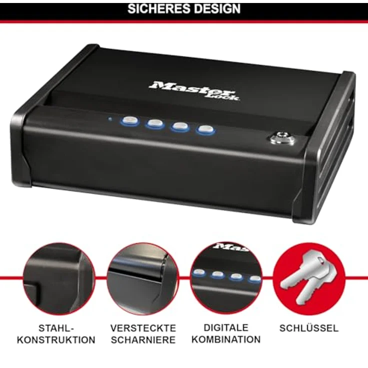 MASTER LOCK Kompakttresor (Elektronische Kombination) MLD08E Ideal für Scheckbücher, Geld, Schmuck, Ausweise und mehr – Bild 5