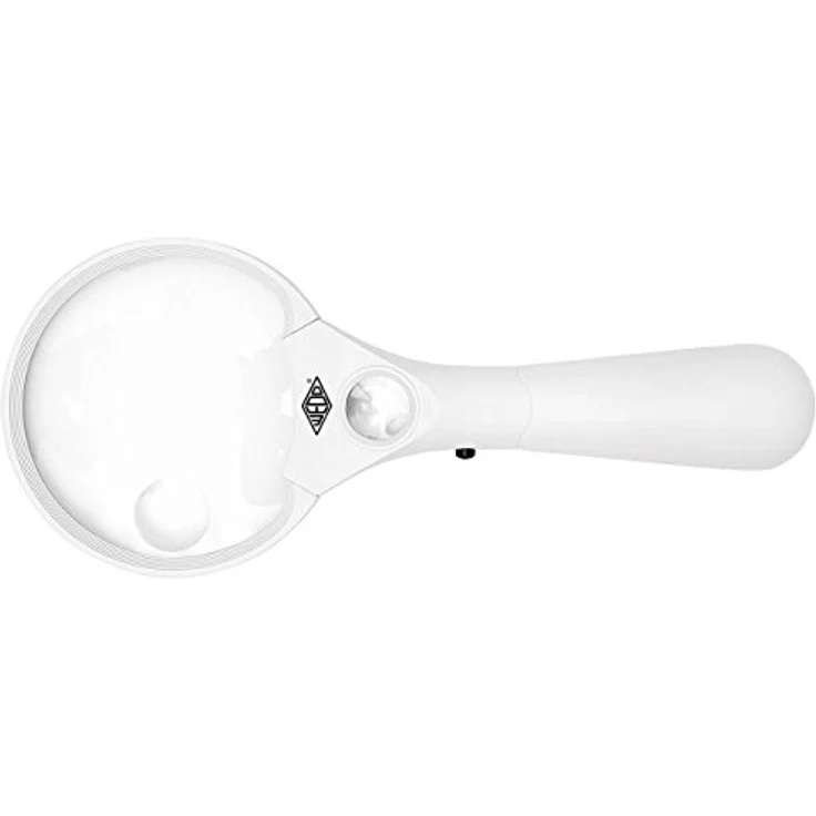 Wedo 2717550 Profi-Lupe Profi Lupe, 3 LEDs, 2,5x 4,5x 12x Vergrößerung, Linsen-Durchmesser 9 cm, ergonomischer Griff, inkl. Batterien, Weiß/Schwarz – Bild 4