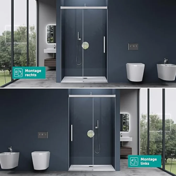 doporro Dusch-Schiebetür Nischentür Chrom ESG-Sicherheitsglas Soft-Close Nano-Beschichtung T12, 100x195 cm, Klarglas – Bild 7