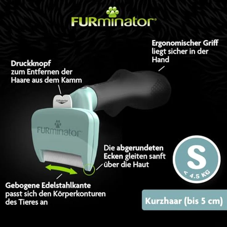 FURminator Fellbürste für kurzhaarige kleine Katzen, deShedding Pflege Werkzeug, Kantenlänge 4,5 cm – Bild 3