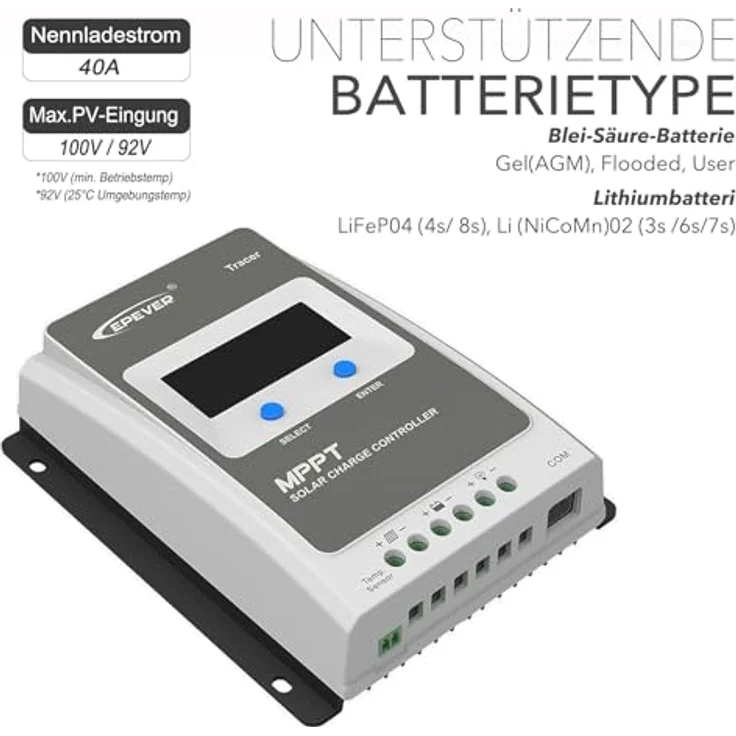 EPEVER Tracer 4210AN MPPT Laderegler 40A 12V/24V LCD Display, ideal für Wohnmobile – Bild 2