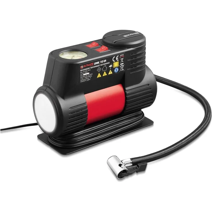 PARKSIDE® ULTIMATE SPEED® Minikompressor UMK 10 E4, 12-V Luftkompressor mit 10,3 bar Druck, inkl. 3 Adapter und integriertem Manometer