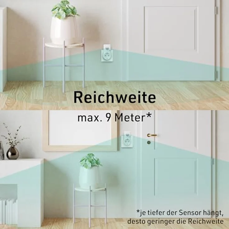 Oktaplex lighting Bewegungsmelder Sia, Steckdose mit PIR Sensor, 9 m Reichweite, 120 Grad Erfassung, 3 Betriebsmodi, weiß (2-St) – Bild 4