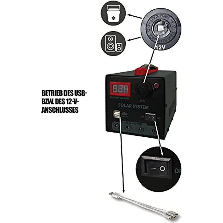MAUK Solar-Panel 15W mit Powerpack 40W, USB und 12-V-Anschluss, inkl. 4 LED-Birnen und Netzteil – Bild 6