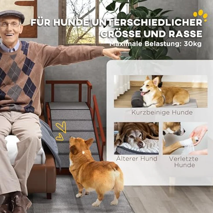 PawHut Hunderampe Haustierrampe mit abnehmbaren Geländern, rutschfest Kofferraumrampe, Hundeeinstiegshilfe bis 30 kg, Grau – Bild 3