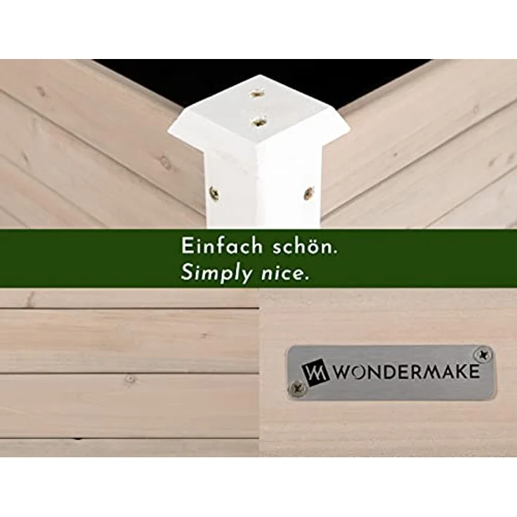 WONDERMAKE® Großes Hochbeet aus Holz für Garten Balkon Terrasse, Pflanzkasten Bausatz XL rechteckig schmal mit Vlies-Folie, Kräuterbeet Pflanzenkasten, 124 x 63 x 75 cm, weiß grau anthrazit – Bild 4