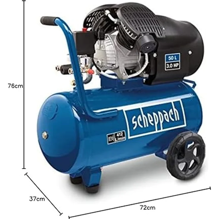 Scheppach Druckluft Kompressor HC52DC | 2200W Leistung | 50L Kessel | 8bar Druck | Ansaugleistung 412L/min | Druckminderer, ölgeschmiert, Doppelzylinder – Bild 4