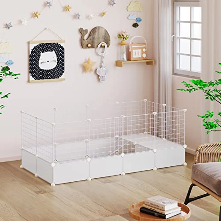 EUGAD Freigehege für Kaninchen, Freilaufgehege Kaninchen, Meerschweinchen Gehege, Weiß BHT 142x53x71cm – Bild 3