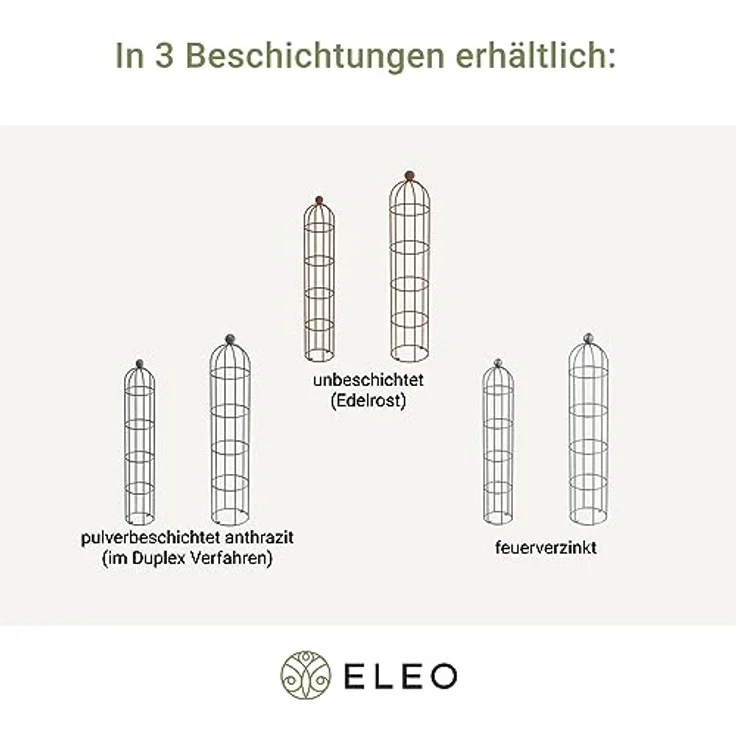 ELEO Rankobelisk Messina Set anthrazit schwarz - 140x29 und 160x34 cm Rankhilfe rund aus Metall - wetterfest, pulverbeschichtet - dekorativ und praktisch für den Garten – Bild 3