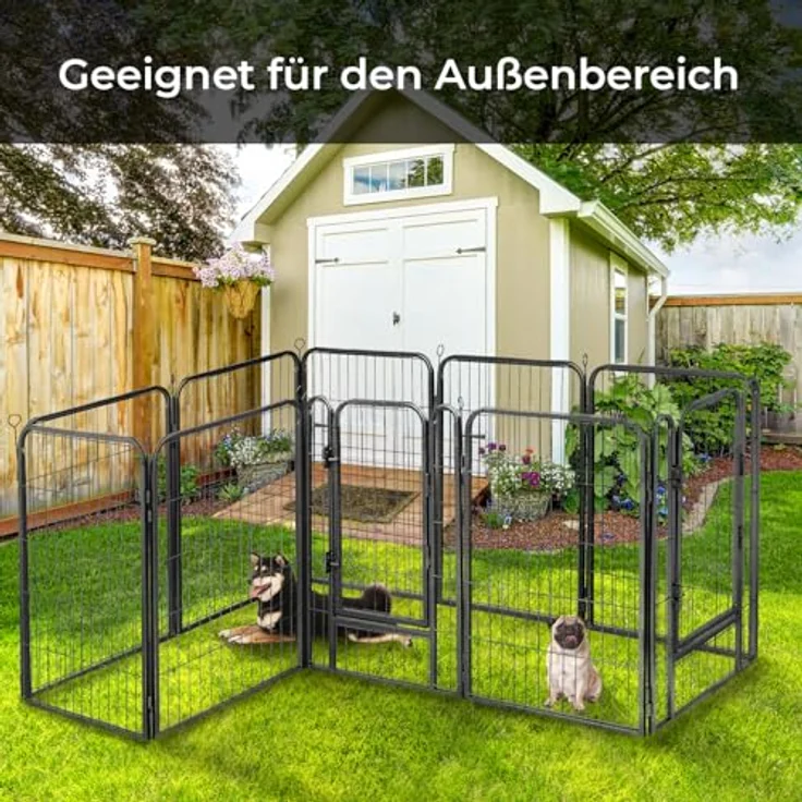 Hundelaufstall Welpenlaufstall 4-10-teilig (Höhe 60cm, 80cm, 114cm) Laufgitter Freigehege Freilaufgehege Welpenzaun Tierlaufstall Welpenfreigehege Welpenauslauf, Hunde-Laufstall, faltbar, mit Tür – Bild 5
