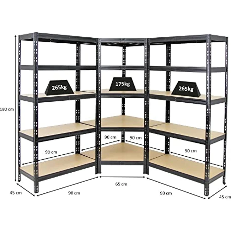 PROREGAL Mega Deal Tiger Black Eckregal + 2X Schwerlastregal 180x90x45cm Schwarz mit Fachlasten 175 + 265 kg - Regalsystem Steckregal Lagerregal Werkstattregal – Bild 2