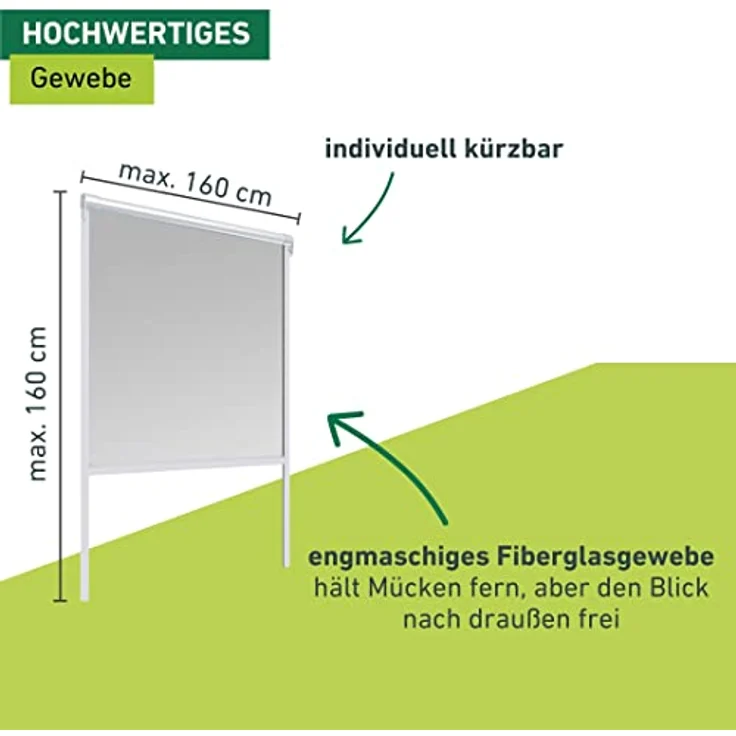 Windhager Insektenschutz Basic Rollofenster Alu, Insektenschutzrollo, Fliegengitterrollo, Selbstbausatz 160 x 160cm, weiß, 04502 – Bild 3