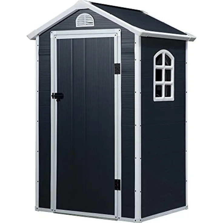Outsunny Gerätehaus, Gartenhaus, Geräteschuppen mit Lüftungsfenster, Pultdach, Outdoor, Metall, Grau, 134 x 104 x 204 cm