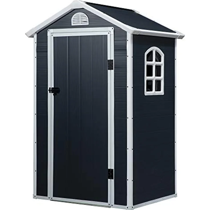 Outsunny Gerätehaus, Gartenhaus, Geräteschuppen mit Lüftungsfenster, Pultdach, Outdoor, Metall, Grau, 134 x 104 x 204 cm – Bild 1