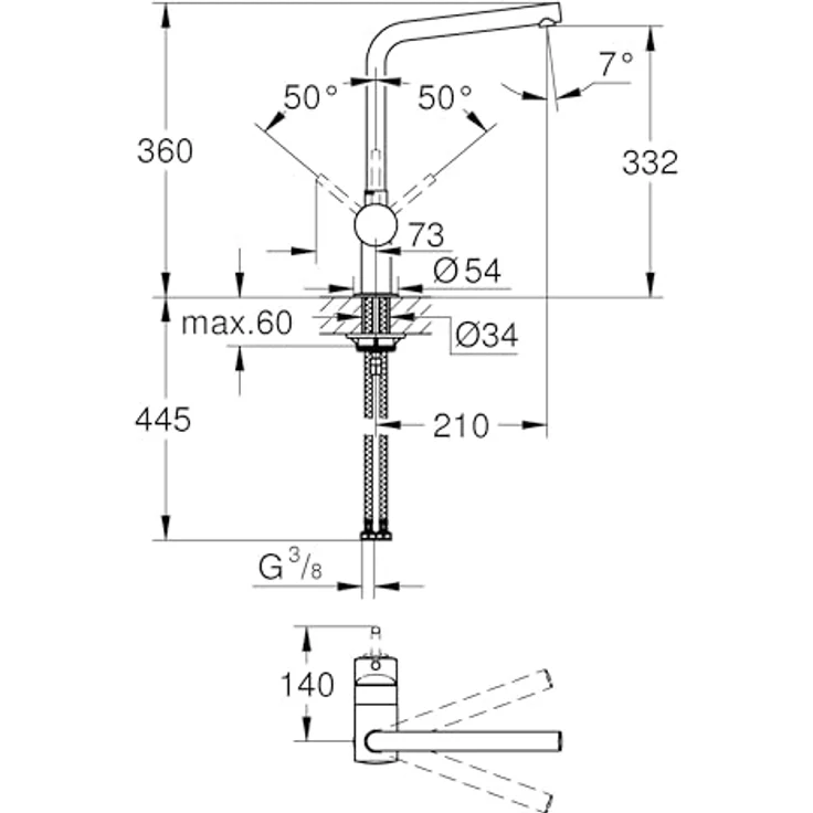 Grohe Minta Einhand-Spültischbatterie mit L-Auslauf, Chrom – Bild 3