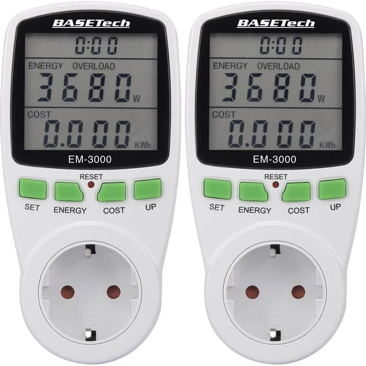 Basetech EM-3000 Energiekosten-Messgerät zur Stromverbrauchsanalyse mit CO2-Emissionsberechnung, 2er Set