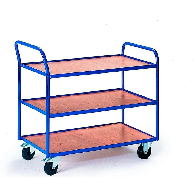 Rollcart Etagenwagen 08-7435, Transportwagen mit drei Etagen, robuster Zinkkonstruktion und maximal 125 kg Tragkraft, blau