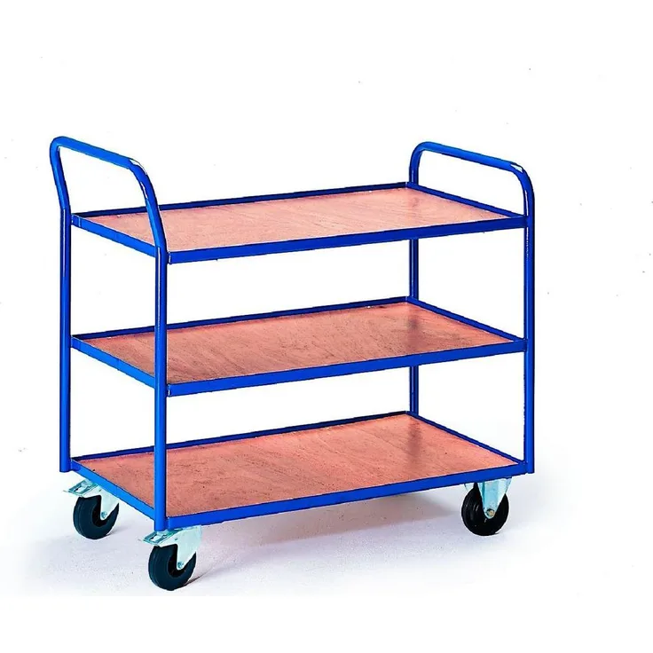 Rollcart Etagenwagen 08-7435, Transportwagen mit drei Etagen, robuster Zinkkonstruktion und maximal 125 kg Tragkraft, blau