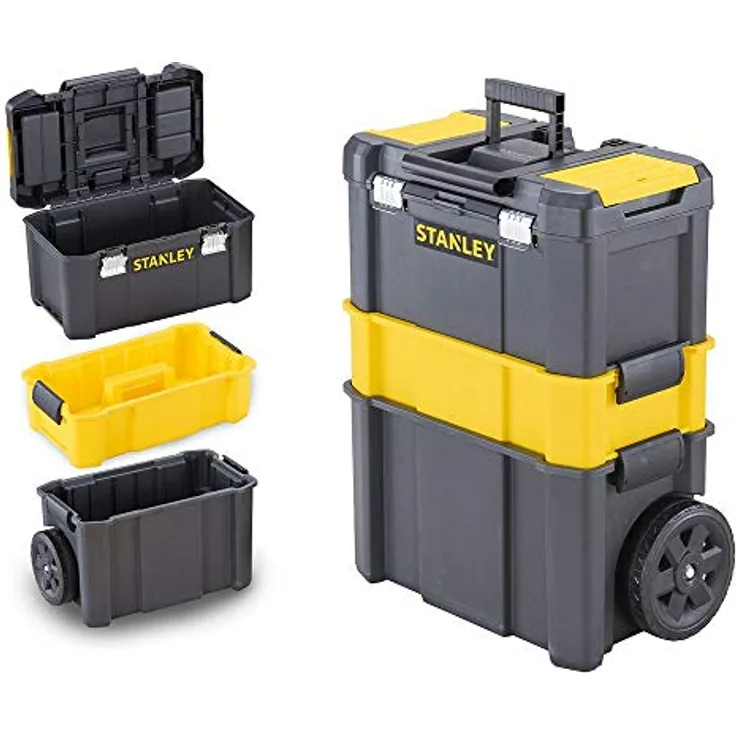 Stanley STST1-80151 Essential Rollende Werkstatt, Belastbarkeit bis zu 20 kg, Metallverschlüsse, Organizer für Kleinteile im Deckel
