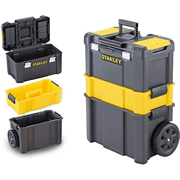 Stanley STST1-80151 Essential Rollende Werkstatt, Belastbarkeit bis zu 20 kg, Metallverschlüsse, Organizer für Kleinteile im Deckel – Bild 1