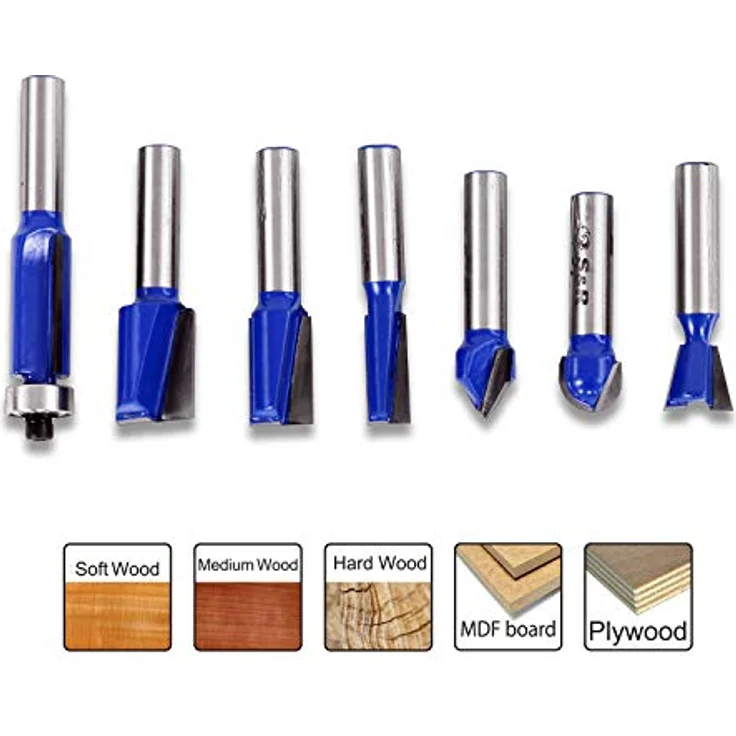 S&R Hochleistungs Fräser-Set 12-tlg, Holzfräser in Industrie-Qualität für hartes und weiches Holz mit Holzkoffer, Fräser-Bit Satz, Schaft 8mm, gehärtete Wolframkarbid Hartmetall-Schneiden, YG8 – Bild 2