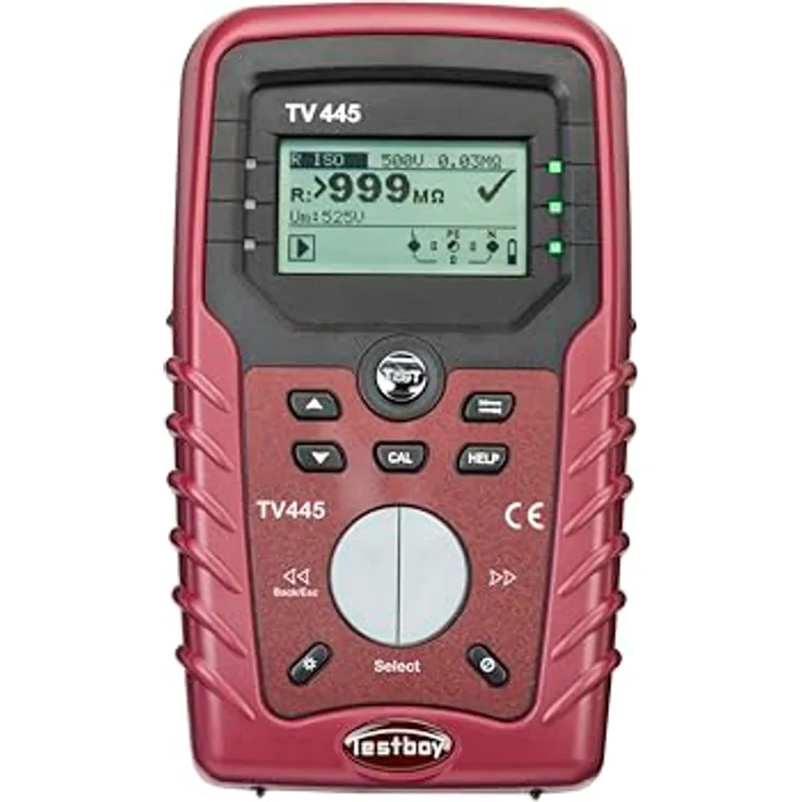 Testboy TV 445 Installationstester DIN VDE 0100-600, LCD mit Hintergrundbeleuchtung, gut/schlecht Aussage, robuster Kunststoff mit Haftmagnet, Rot/Schwarz