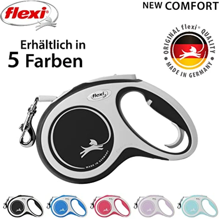 flexi - Rollschnur New Comfort Band - 5 Meter Läng, für Hunden bis 25 kg - Schwarz - 1 Stück – Bild 5