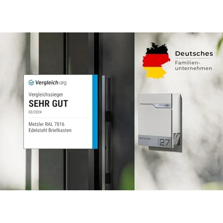 Metzler® Wandbriefkasten Weiß, Briefkasten mit Zeitungsfach, personalisiert mit Lasergravur, rostfreier Edelstahl, 10 Jahre Ersatzteile – Bild 3