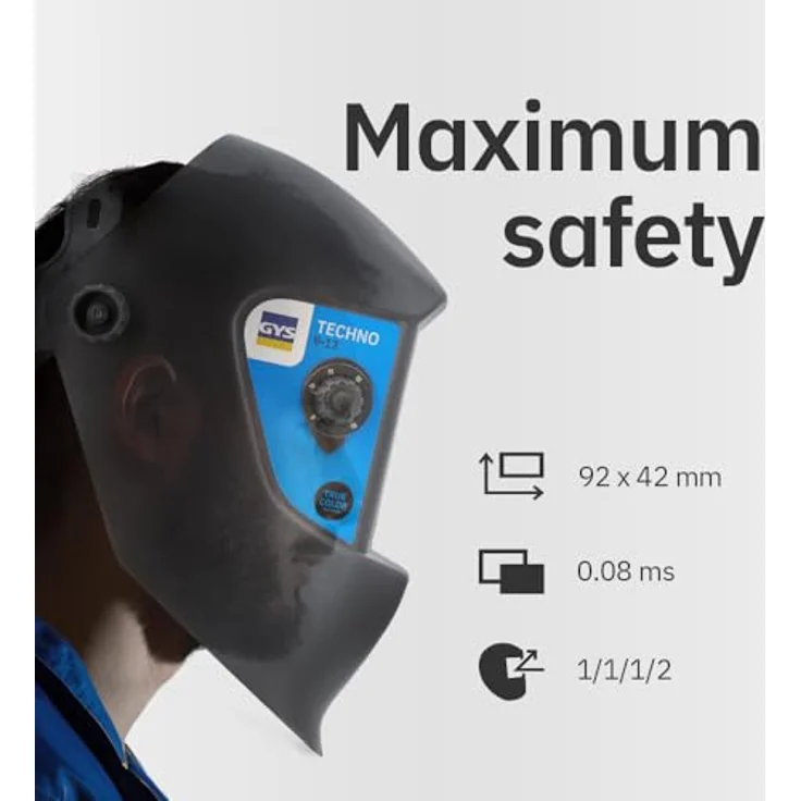 GYS LCD techno 9-13, Echtfarben-Schweißhelm mit Solarenergie, UVIR-Schutz, 2 Lichtsensoren, 440 g – Bild 3