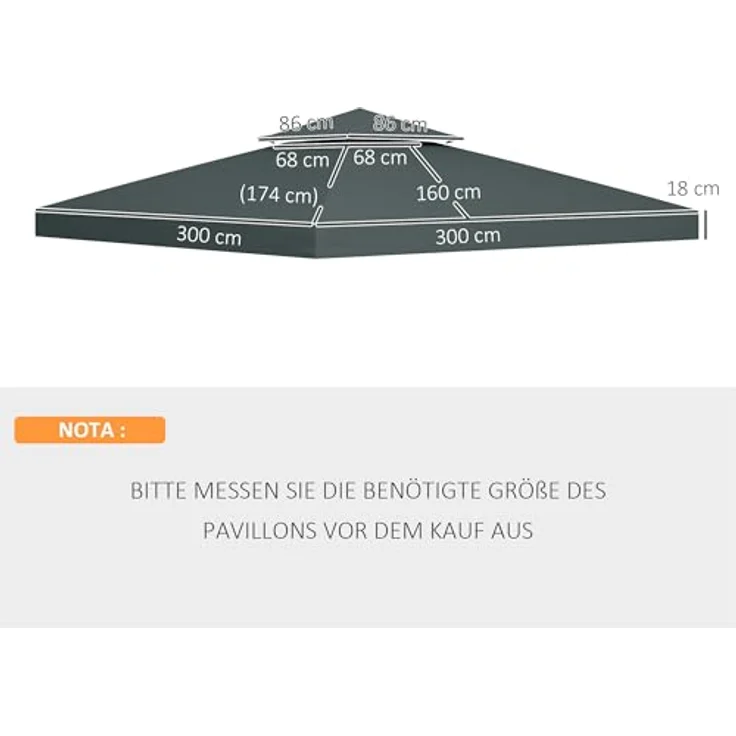 Outsunny Pavillon-Ersatzdach Pavillondach, Kohlegrau, wasserabweisendes Polyester mit PA Rückbeschichtung – Bild 4
