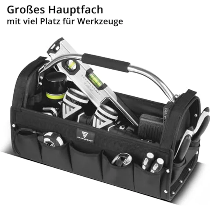 STAHLWERK Werkzeugtasche 18 Außentaschen, 10 Innentaschen, robuste Installateur-Tasche aus strapazierfähigem Polyester mit Tragegriff und Schultergurt – Bild 5