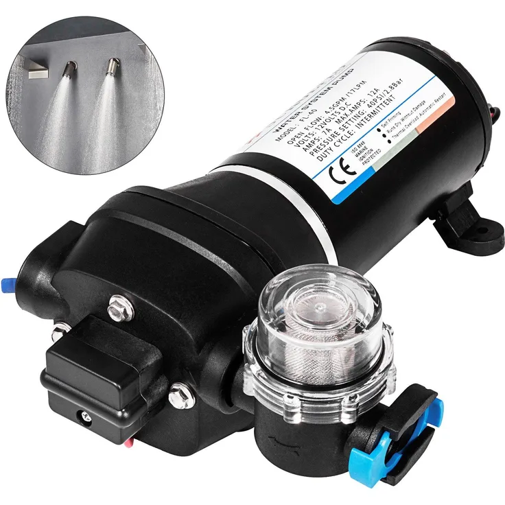 VEVOR Wasser-Druckmembranpumpe FL-40, 12V Hochdruckpumpe mit 40 PSI, automatische selbstansaugende Pumpe, 17 L/Min Durchfluss, für Kfz und Wohnmobile