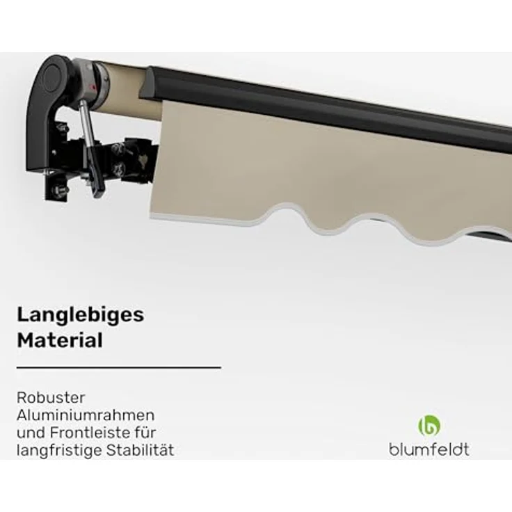 Blumfeldt CloudShade Markise 3m, elektrische Gelenkarmmarkise mit App & Fernbedienung, UV 30+ Schutz, Regenschutz, einstellbarer Neigungswinkel, Aluminiumrahmen, beige, 295x250 cm – Bild 4
