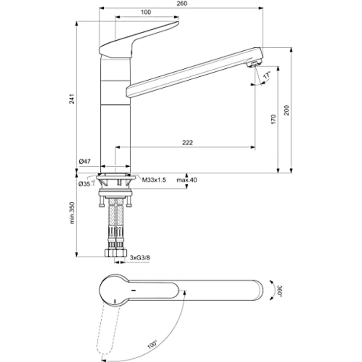 Ideal Standard Ceraflex 3, Einhebelmischer Küchenarmatur Niederdruck mit schwenkbarem Auslauf, chrom – Bild 4