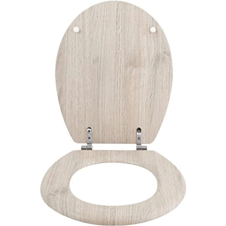 MSV WC-Sitz Parkett MDF, 42,5 cm x 36,5 cm x 5 cm, mit Edelstahl-Scharnieren, Holzoptik, feuchtigkeitsbeständig und leicht zu reinigen – Bild 7