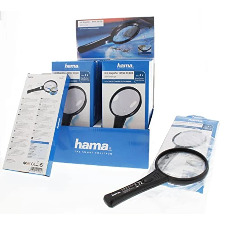 Hama LED Leselupe Basic 90 LED (1 Stück, 4-facher Vergrößerung, 90 mm Durchmesser, 94 mm x 202 mm x 16 mm) schwarz/transparent – Bild 3