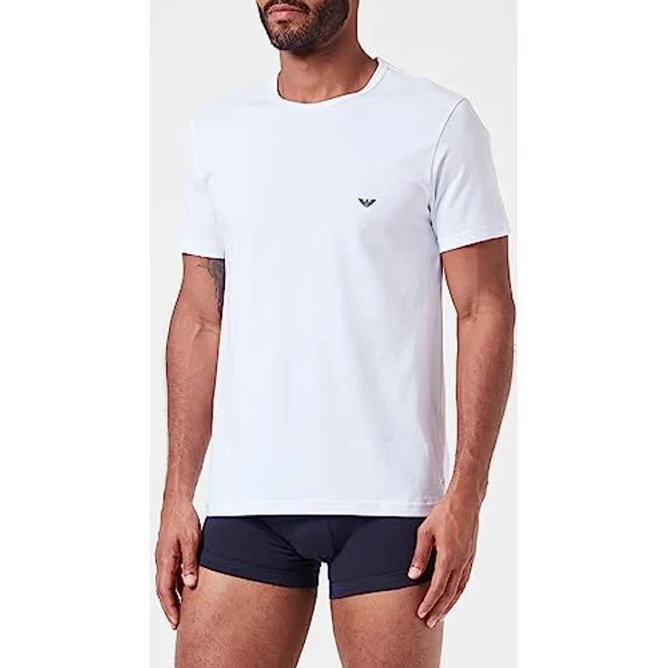Emporio Armani, Herren T-Shirt Casual, elastischer Baumwoll-Single-Jersey, Weiss, 2er Pack, (S) – Bild 2
