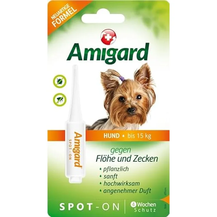 Amigard Spot-On 1er Pack für kleine Hunde, gegen Zecken und Flöhe, 1 Monat Schutz, pflanzliche Wirkstoffe, ohne Parfüm und Konservierungsmittel, vegan