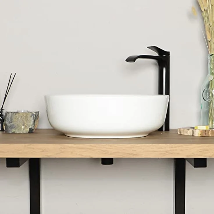 wohnfreuden Keramik Waschbecken 42 cm rund in weiß - Zeitloses Design, einfach zu montieren, ohne Überlaufschutz – Bild 2