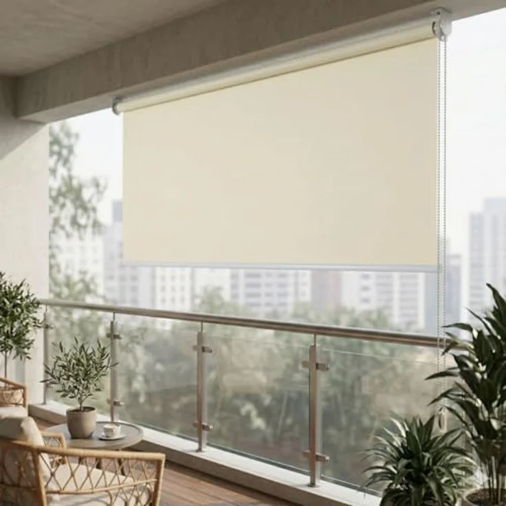 Jet-Line Sichtschutzrollo Außenrollo Sonnenschutz Windschutz Outdoorrollo Terrasse Zimmer Garten Fenster Balkon Garten Windschutzrollo 1.0 x 2.3 m in beige – Bild 2