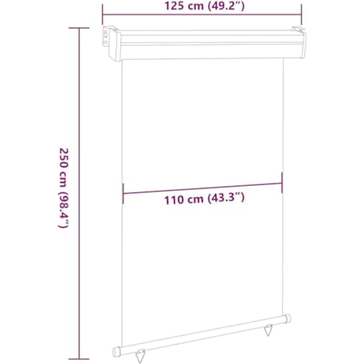 vidaXL Balkon-Seitenmarkise 120 × 250 cm Grau, UV-beständig, reißfest, mit Selbstsperrfunktion – Bild 3