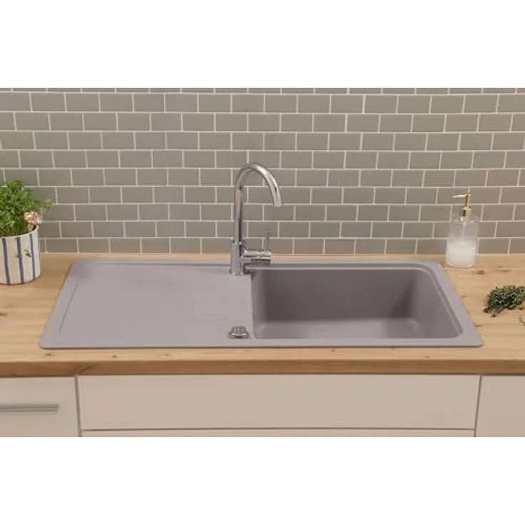 Respekta Austin Massivgranit Spüle 100 x 50 cm, hitzebeständig, 1 Becken, grau, für Unterschränke ab 60 cm Breite – Bild 2
