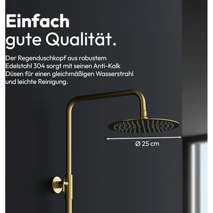 Marwell Duscharmatur Duschset Classico, gold, verstellbare Duschstange 88-118 cm, Regendusche Ø250 mm, Handbrause mit 1,5 m Schlauch – Bild 3