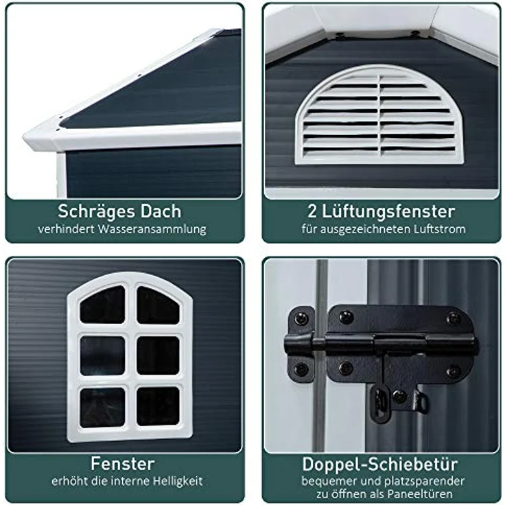 Outsunny Gerätehaus, Gartenhaus, Geräteschuppen mit Lüftungsfenster, Pultdach, Outdoor, Metall, Grau, 134 x 104 x 204 cm – Bild 4