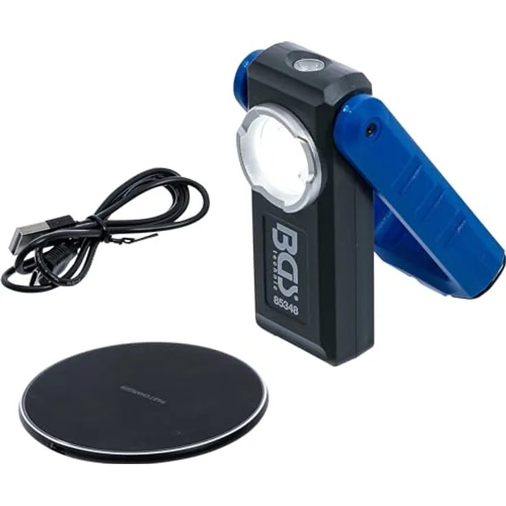 BGS 85348 COB-LED-Werkstattleuchte mit Magnet und Haken, klappbar, induktives Laden, schwarz