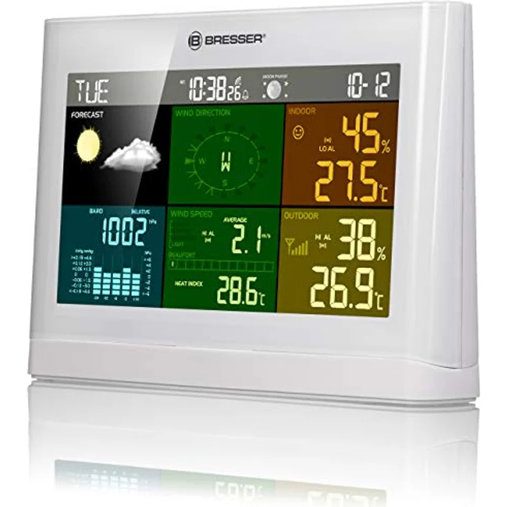 Bresser Wetterstation Funk mit Außensensor Wetter Center mit 5-in-1 Außensensor (Temperatur, Luftdruck, Luftfeuchtigkeit, Windmesser, Regenmesser), weiß – Bild 2
