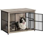Feandrea Hundekäfig Möbel, Beistelltisch, Hundebox, Moderne Hundehütte Indoor für Hunde bis zu 32 kg, hochbelastbar, geschlossener Boden, Hundehaus 2 Türen, Greige meliert
