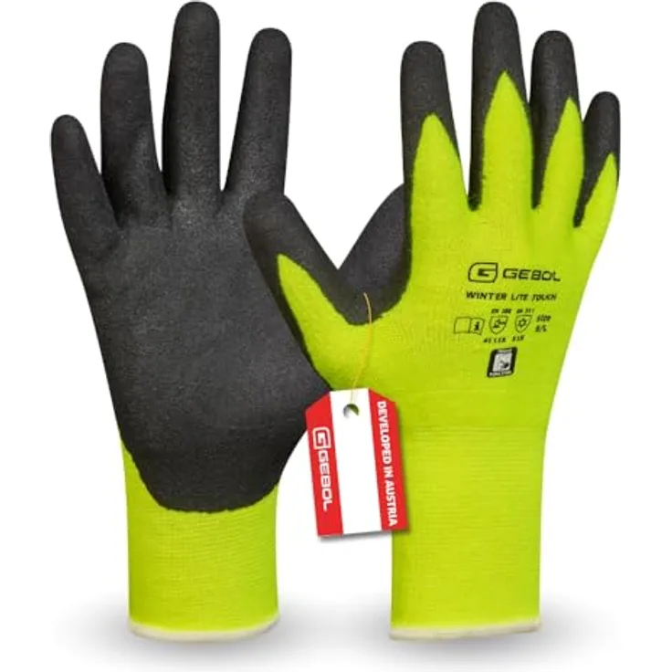 Gebol Arbeitshandschuhe Winter Lite Touch, nahtloser Montagehandschuh, flüssigkeitsabweisend, optimal bis 0 Grad, Größe 9/L, neongrün/schwarz