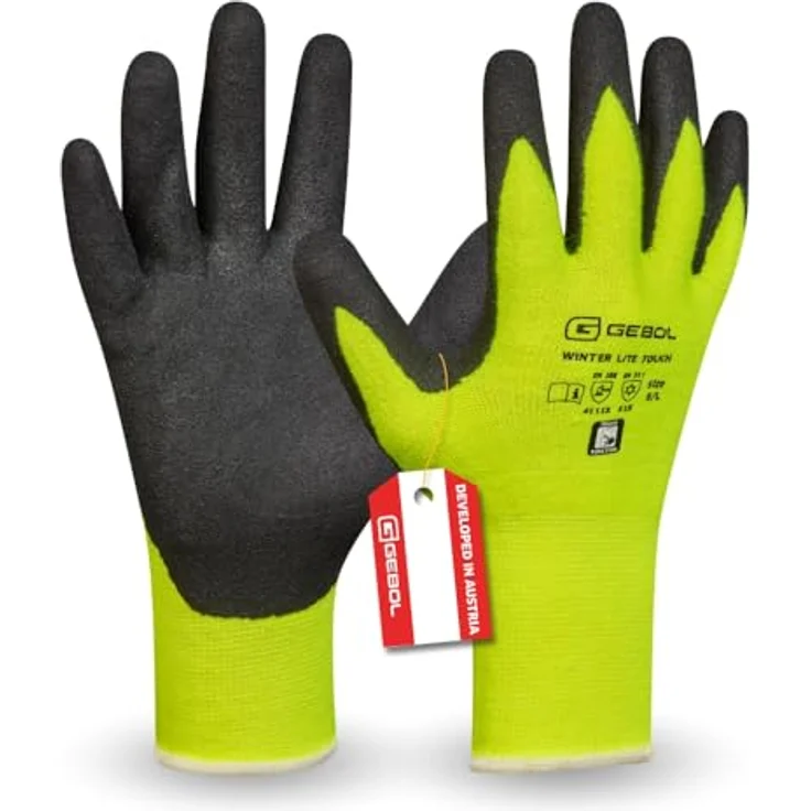 Gebol Arbeitshandschuhe Winter Lite Touch, nahtloser Montagehandschuh, flüssigkeitsabweisend, optimal bis 0 Grad, Größe 9/L, neongrün/schwarz – Bild 1